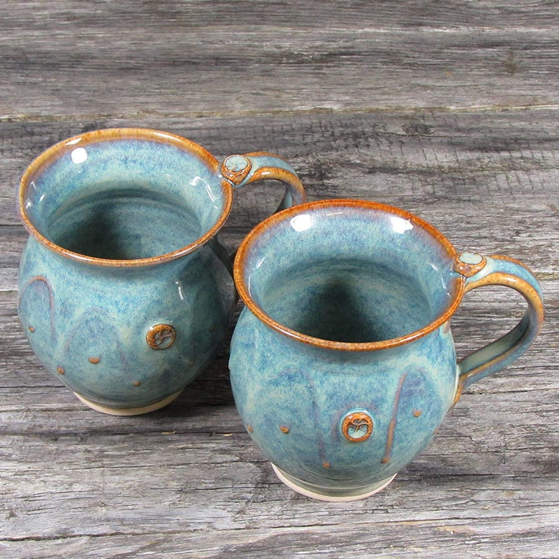 Castle Arch Pottery Ireland Castle Arch Pottery Irish Pottery Coffee & Tea Mugs. Set of Two Hand-Thrown Cups 300ml with Celtic Spiral Motif - Handcrafted In Ireland - Lead & Cadmium Free, Irish Gifts For Men & Women - Image 3